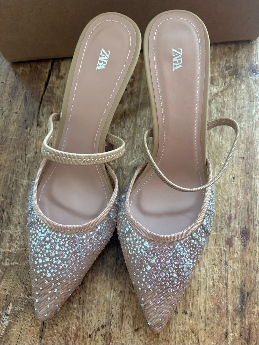 Zara Tan Crystal-Embellished Pointed Slingback Mules - Picture 2 of 4